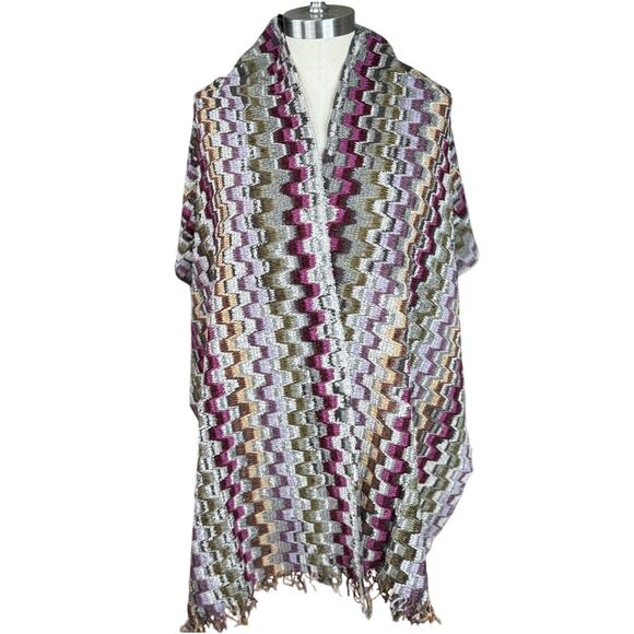 Vintage Missoni Scarf, Wool Blend, Purple Geometric Zigzag, Fringe, Italy, NWOT - Picture 4 of 8